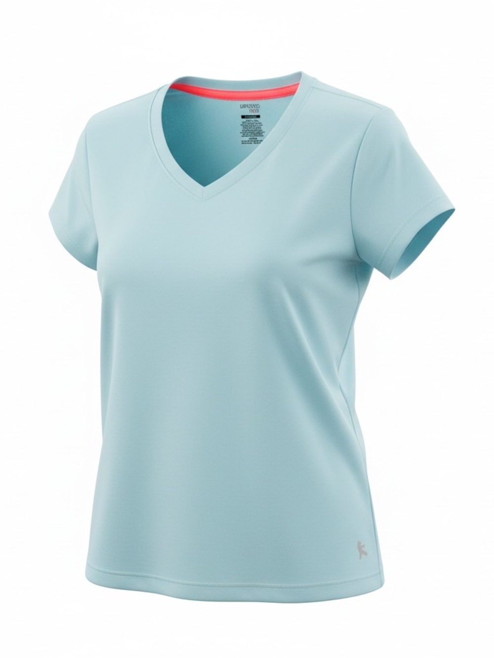 Danskin Now Light Blue V-Neck Active Tee with Coral Trim